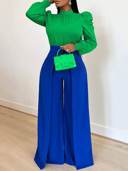 Leisure Long Sleeves Fluffy Ruched Stand Collar Blouses&Shirts Tops