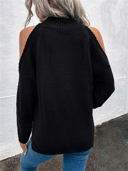 Loose Off-the-shoulder Solid Color Casual Sweater-Corachic