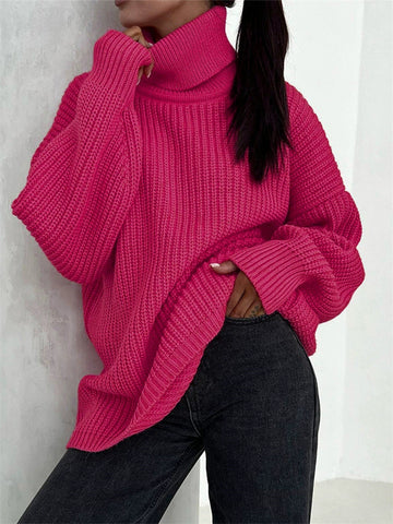 Thick Casual Turtleneck Solid Color Knitted Sweater-Corachic