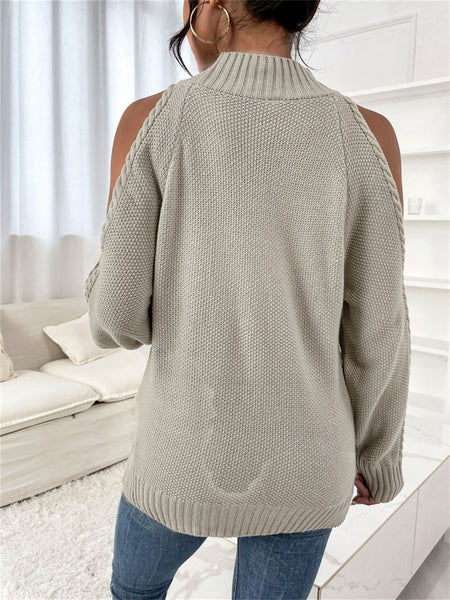 Loose Off-the-shoulder Solid Color Casual Sweater-Corachic