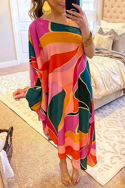 Multi Print Asymmetrical One Shoulder Dress