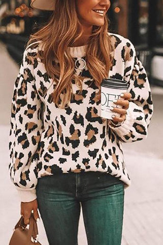 Leopard O Neck Sweater - girlyrose.com