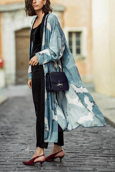 Crane Print Kimono Cardigan