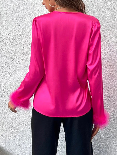 Leisure Fluorescent Feathers V-Neck Blouses&Shirts Tops