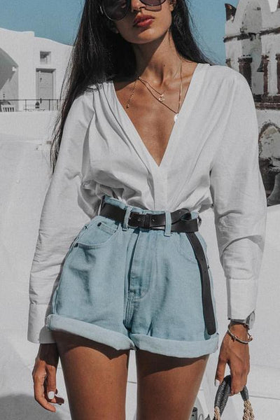 High Waist A Line Denim Shorts