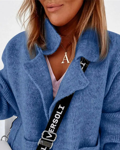 Leisure Loose Long Sleeves Buttoned Solid Color Lapel Collar Jackets&Coats