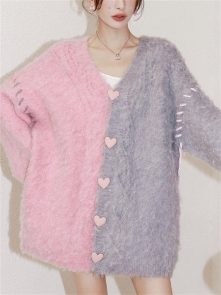 Colorblock Crochet Loose Slouchy Design Knitted Sweater