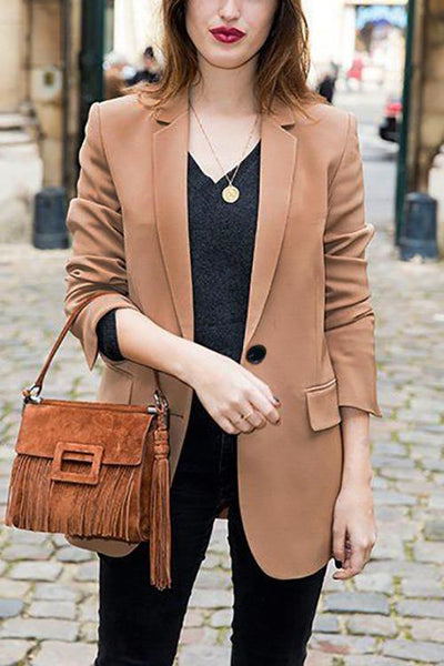 Coffee Pockets Button Lapel Blazer