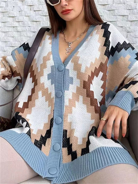 V-neck Casual Comfortable Medium Long Loose Sweater Cardigan-Corachic