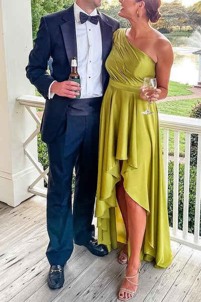 One Shoulder Satin High Low Maxi Dress