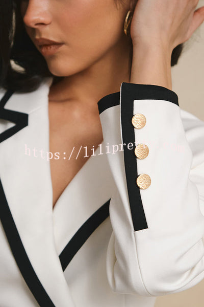 Elegance and Happiness Contrast Edging Metal Button Blazer Mini Dress