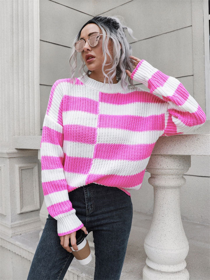 Long Sleeve Design for Women Stripe Knit Sweater-Corachic