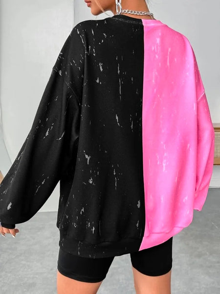 Loose Fluorescent Letter Graphic Two Tone Drop Shoulder Sweatshirt