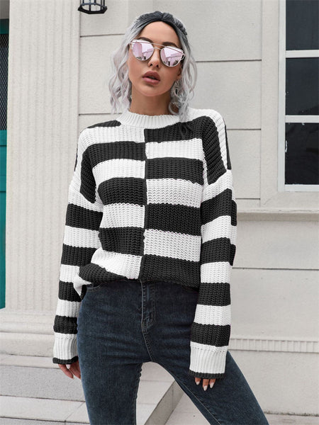 Long Sleeve Design for Women Stripe Knit Sweater-Corachic