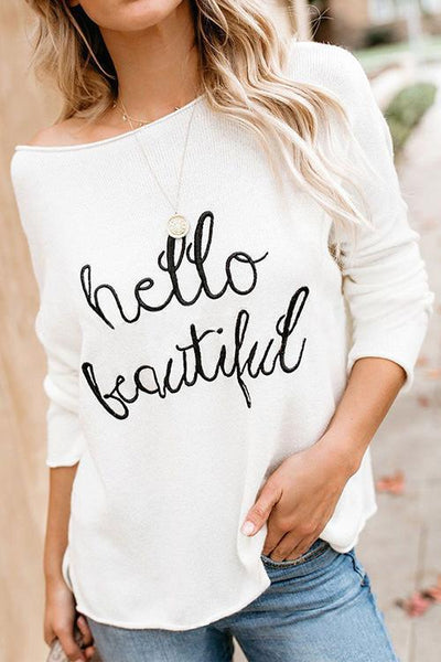 Hello Beautiful Embroidered Sweater