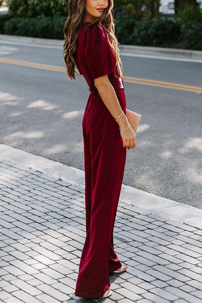 Sqaure Neck Puff Short Sleeve Jumpsuits