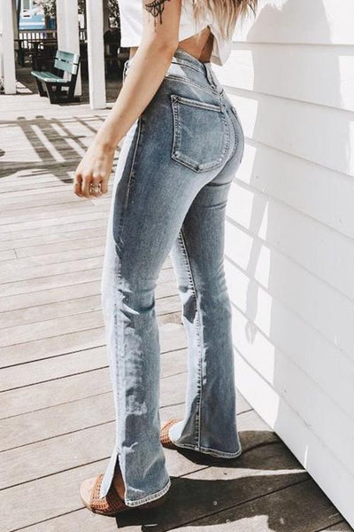 High Waist Ripped Slit Jeans - girlyrose.com