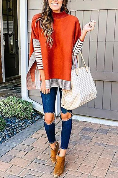 Stripe Turtleneck Cloak Sweater - girlyrose.com
