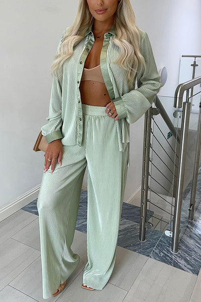Pleated Oversized Shirt and Trouser Set