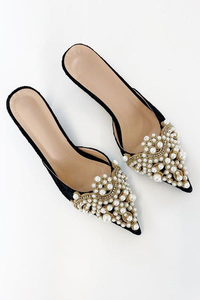 Pearl Lace High Heel Mules - girlyrose.com