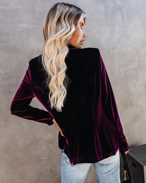 Chic plain slim plain velvet coat