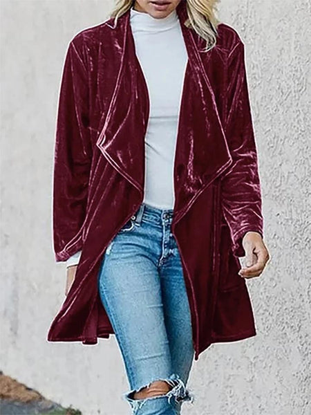 Women'S Long Sleeve Velvet Casual Plain Outerwear