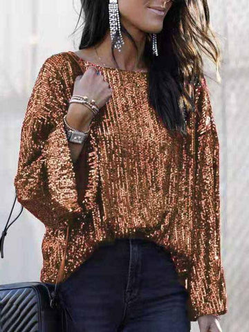 Round neck sequins simple shirt