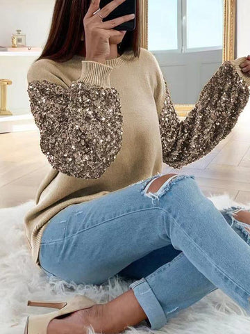 Round neck sequins loose sweater