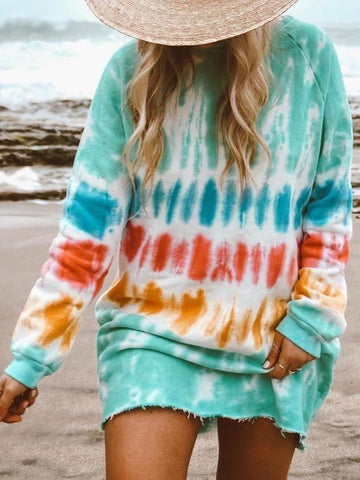 Round neck printed long sleeve loose shirt