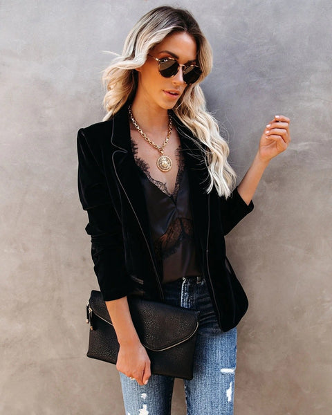 Chic plain slim plain velvet coat