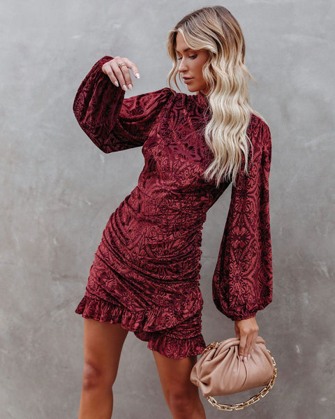 Velvet backless women puff sleeve dress