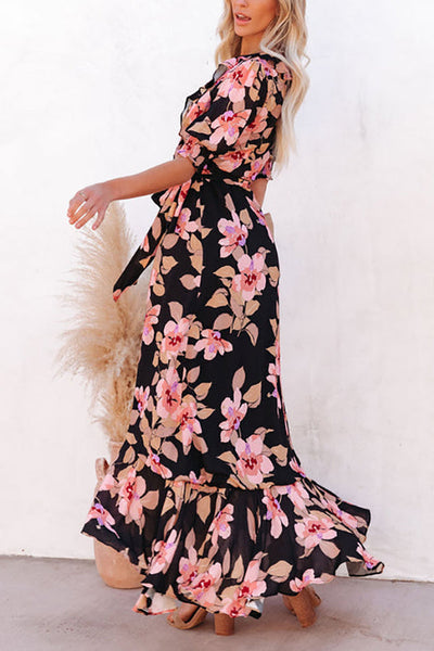 Floral Irregularity Wrap Maxi Dress