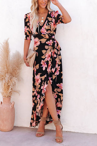 Floral Irregularity Wrap Maxi Dress