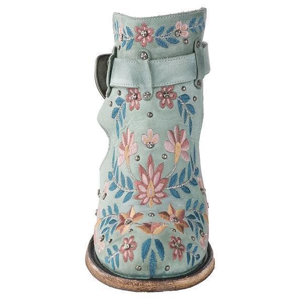 Lydiashoes Vintage Floral Embroidery Round Toe Ankle Bootie