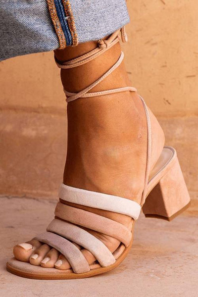 Lace Up Chunky Heel Sandals - girlyrose.com