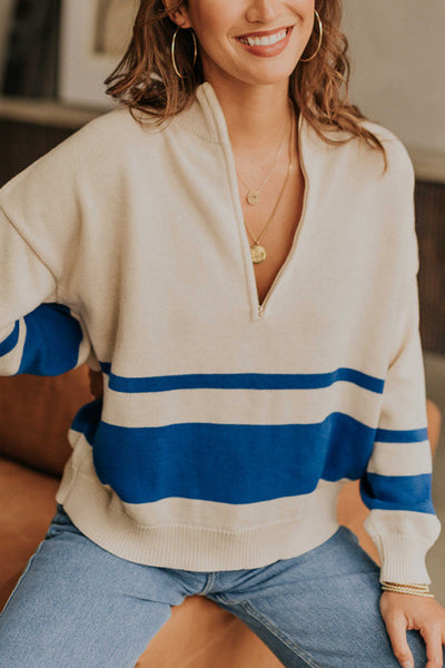 Oversized Stripe Half Zip Sweater