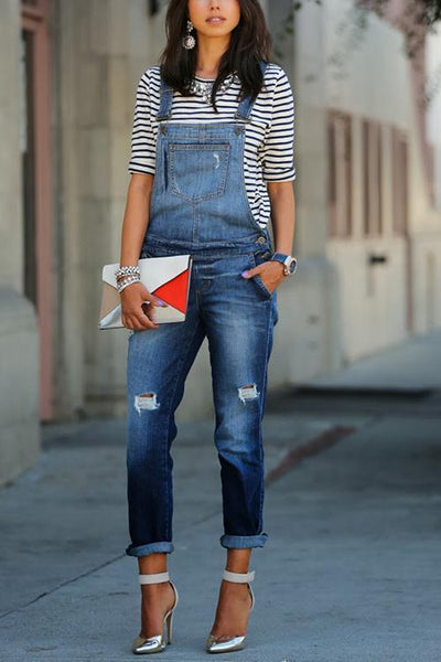 Ripped Sleeveless Denim Overall - girlyrose.com