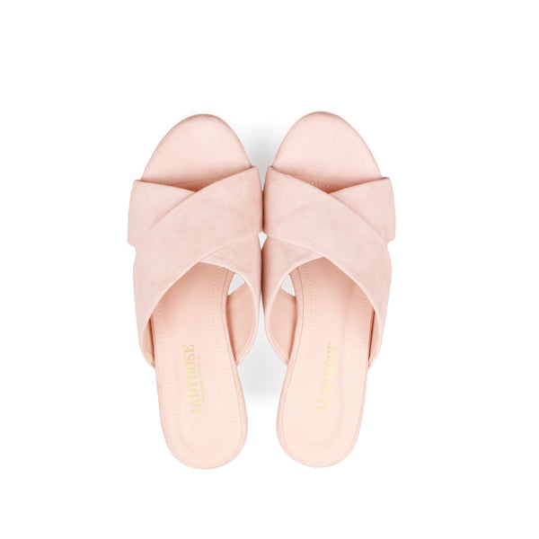 JADY ROSE | CRISSCROSS LEATHER PLATFORM MULE - PINK