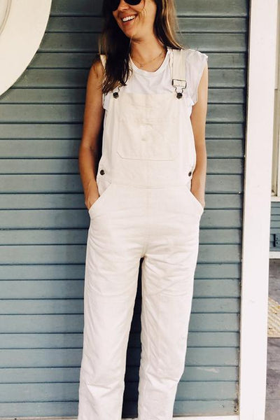 Solid Pockets Denim Overall - girlyrose.com