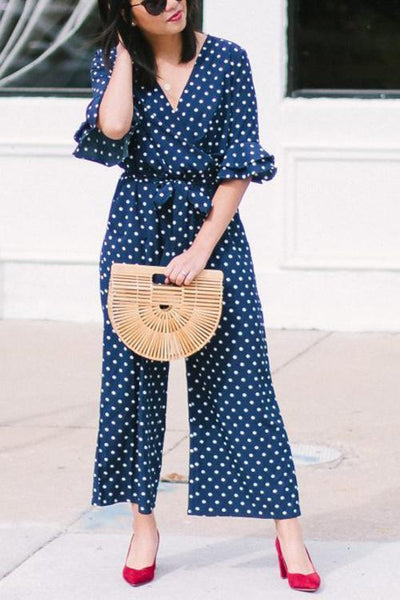 Polka Dot Hlaf Sleeve Jumpsuit - girlyrose.com