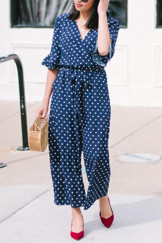 Polka Dot Hlaf Sleeve Jumpsuit - girlyrose.com