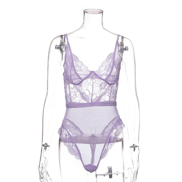 Colors Mesh Sheer Lace Bodysuit - girlyrose.com