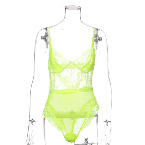 Colors Mesh Sheer Lace Bodysuit - girlyrose.com