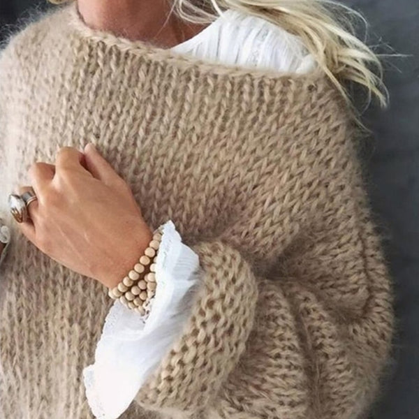 Long Sleeve Sweater Fluffy Knit Loose Jumper Tops - girlyrose.com