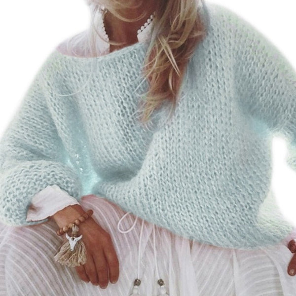 Long Sleeve Sweater Fluffy Knit Loose Jumper Tops - girlyrose.com