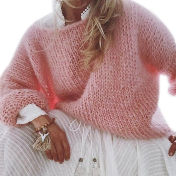 Long Sleeve Sweater Fluffy Knit Loose Jumper Tops - girlyrose.com