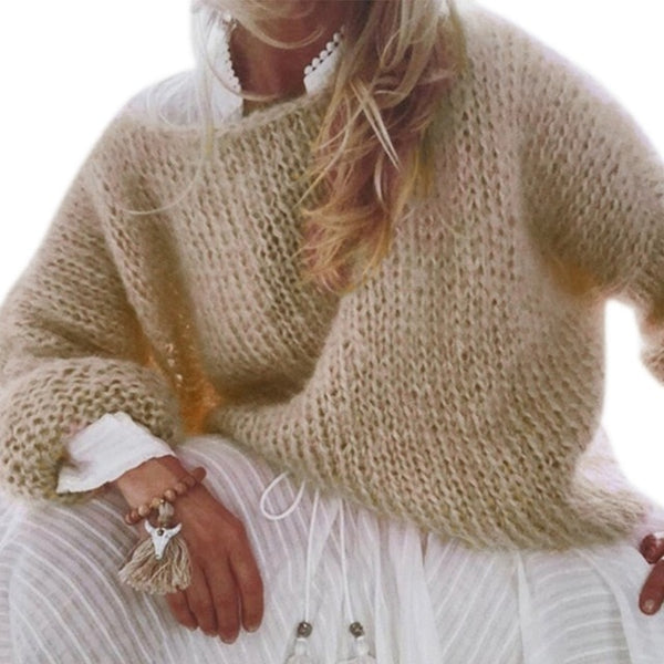 Long Sleeve Sweater Fluffy Knit Loose Jumper Tops - girlyrose.com