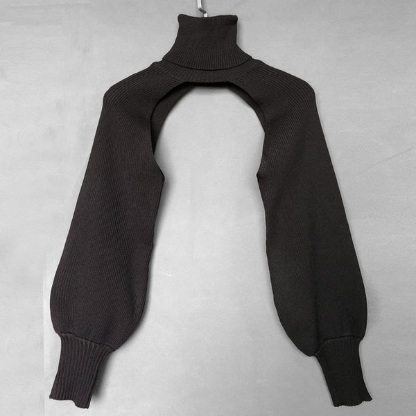 Casual Lantern Sleeve Thick High Collar Wool Tops - girlyrose.com