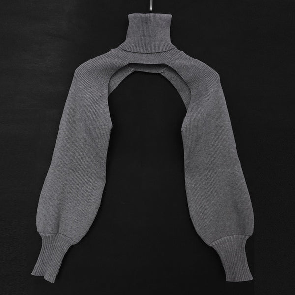 Casual Lantern Sleeve Thick High Collar Wool Tops - girlyrose.com