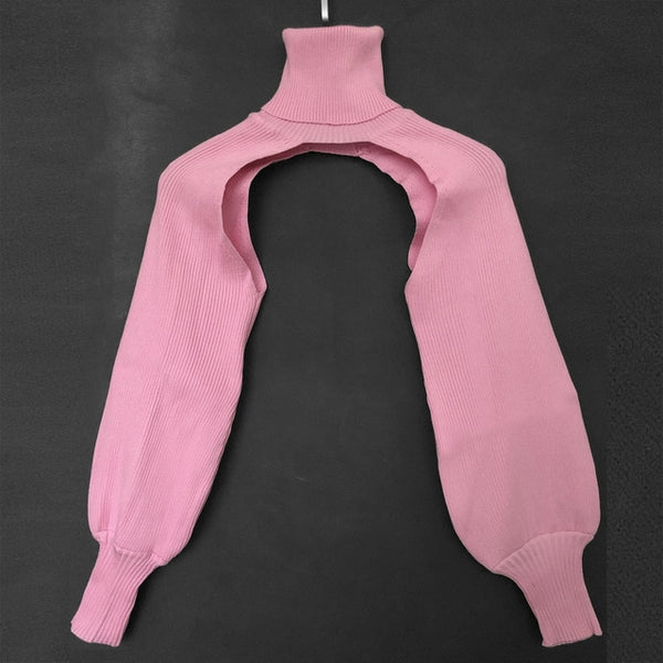 Casual Lantern Sleeve Thick High Collar Wool Tops - girlyrose.com